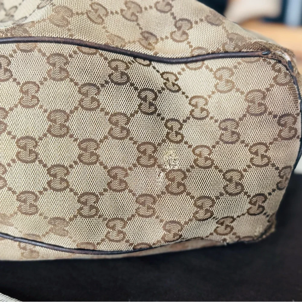 Gucci Beige and Brown GG Canvas Tote with Dark Brown Leather Trim